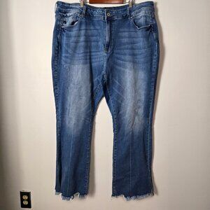 KanCan Size 24 Bootcut High Rise Jean Side Split Fringed Hem Light Wash Stretchy